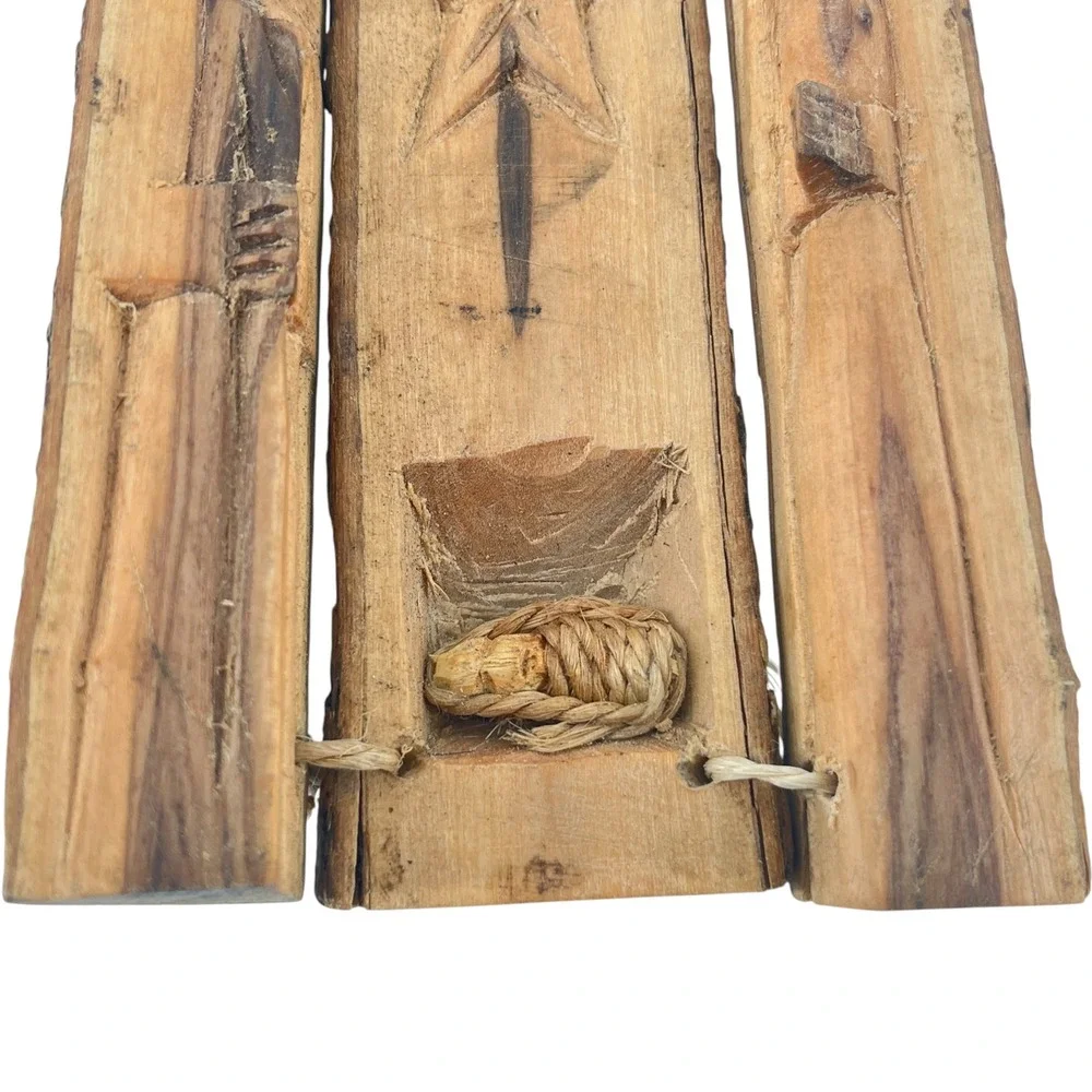 Hand Carved Rustic Wood Bark Nativity Scene Triptych Folk Art Christmas Decor